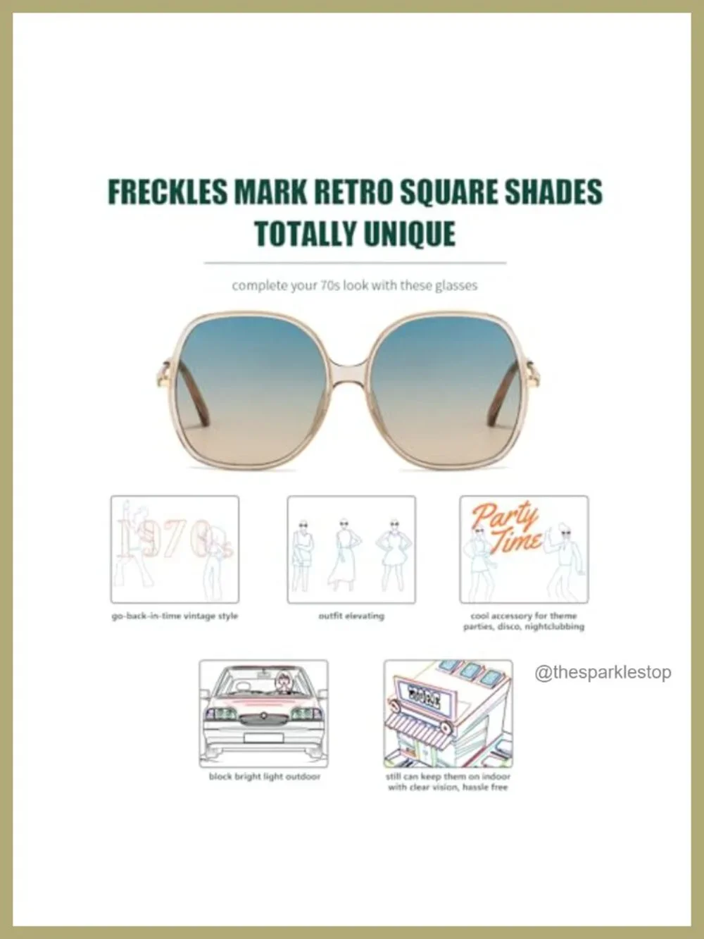 Vintage 70s Oversized Square Sunglasses Women UV400 Plastic Metal Frame